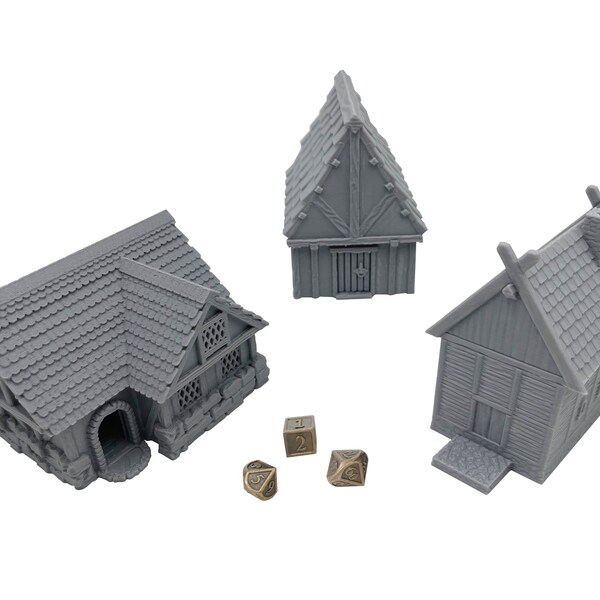 Village Mausoleum Houses Scene, Terreinlandschap voor 25-30mm Miniaturen Wargame, 3D Geprint en Overschilderbaar