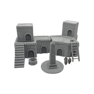 Hautico Architectural Terrain Set for 28-32mm Miniatures Wargame, 3D Printed and Paintable (Desert Building)