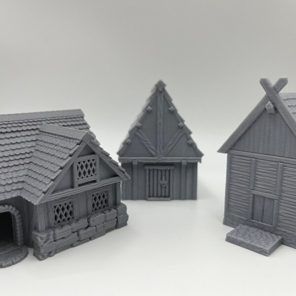 Village Mausoleum Houses Scene, Terrain Scenery for 18mm Miniatures Wargame, 3D Printed and Paintable