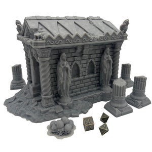 Mausoleum Houses and Ruins Scene, Architecture Terrain Scenery for 18-28mm Miniatures Wargaming, DND, 3D Printed and Paintable