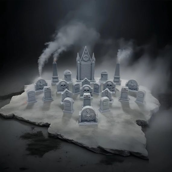 HAUTICO House & Graveyard Terrain - 3D Printed Scenery For 18mm Miniatures