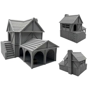 Hautico Two Stories Medieval Style House Terrain Scenery for 18mm and 28mm Miniature Tabletop Wargames, 3D Printed and Paintable