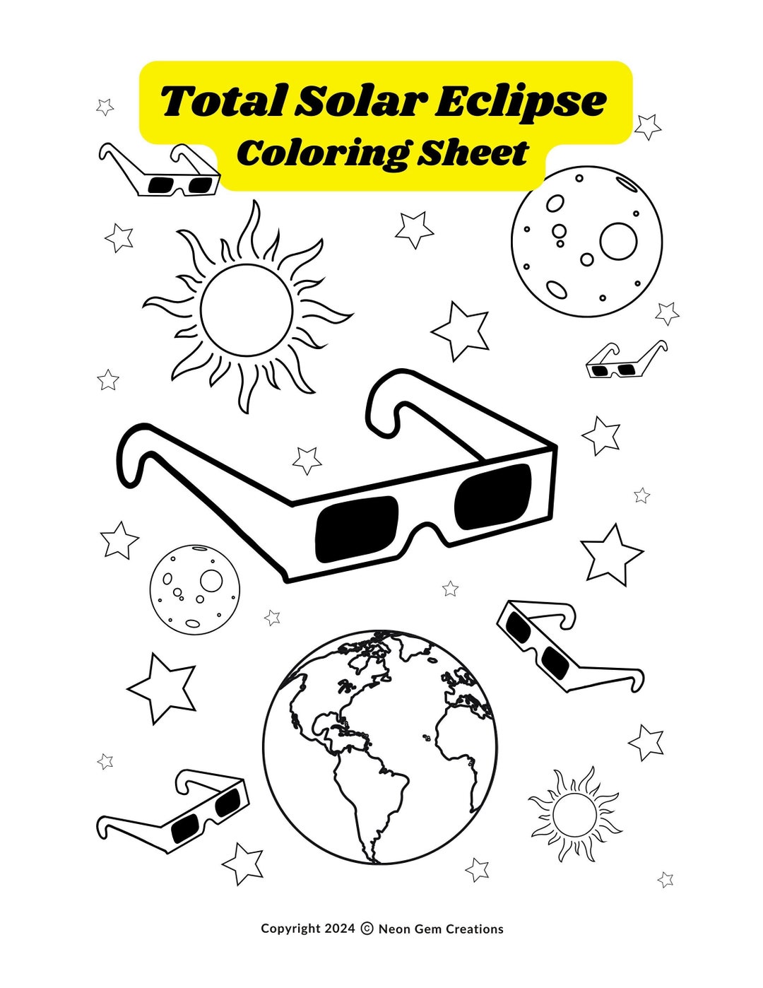 Total Solar Eclipse Coloring Sheet Etsy