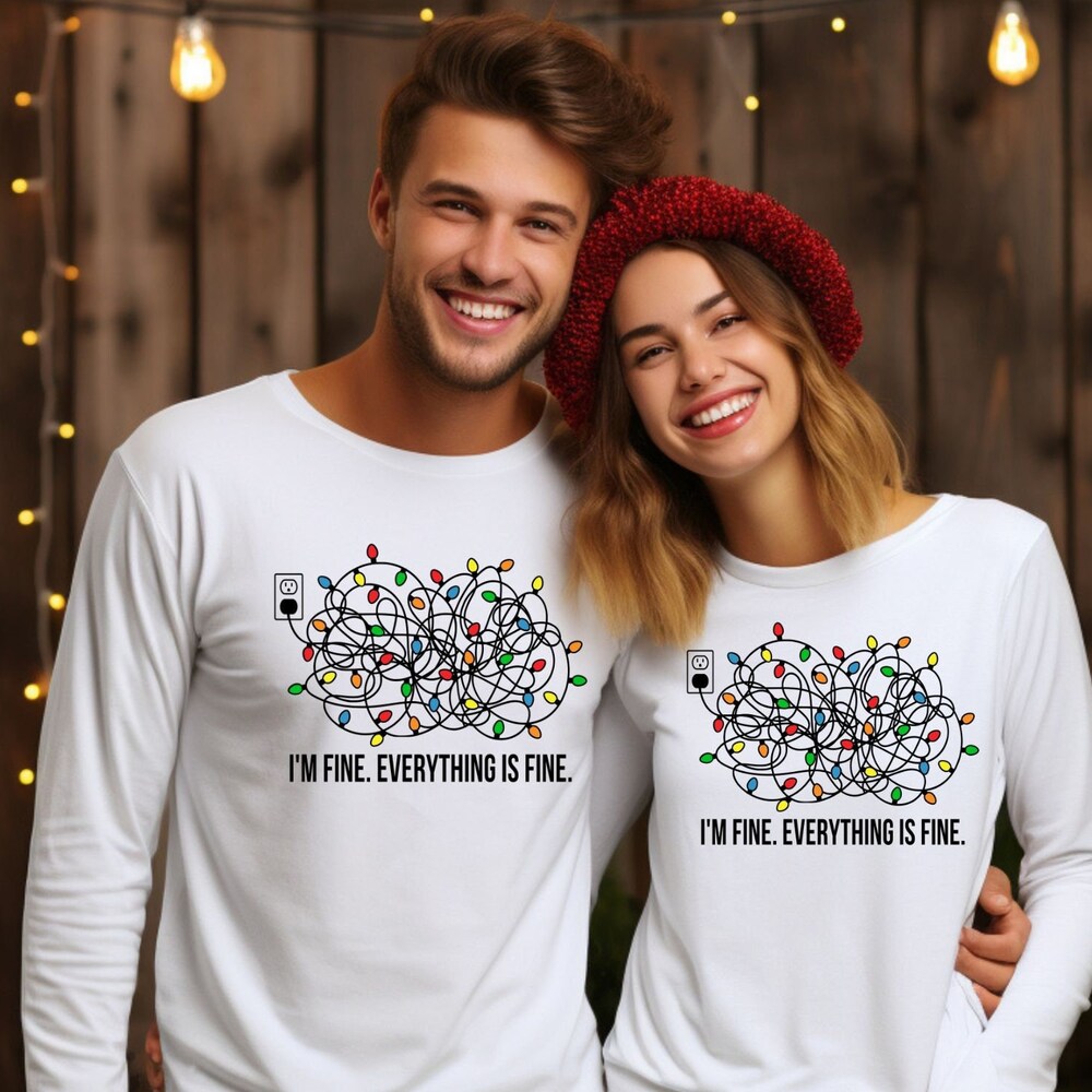 Christmas Shirt Women, Long Sleeve Women, Christmas Long Sleeve, Christmas Lights Long Sleeve,I'M Fine Everything Is Fine Long Sleeve Aurateestyle