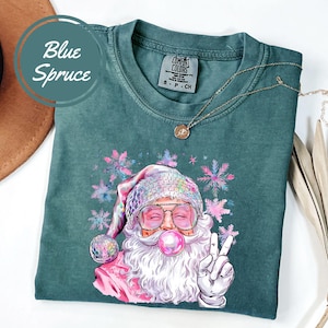 Comfort Colors® Retro Santa Shirt, Christmas T-Shirt, Blowing Bubble Shirt, Funny Santa With Sunglasses, Vintage Merry Christmas Tee