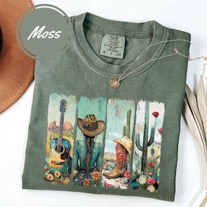 Western Cowgirl Shirt, Turquoise Sunflower, Cowboy Boots ,Comfort Colors®