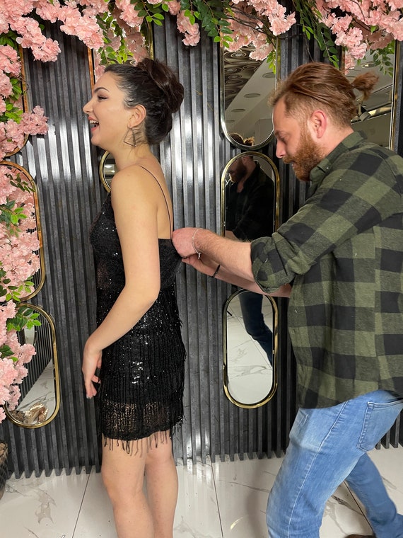 Black tassel fringe dress outlet