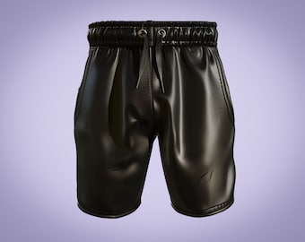 Genuine Leather Men Black Shorts, Black Summer Leather Shorts for Men, Gift for him