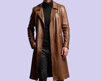 Leather Trench Coat Womens 90s Vintage Brown Leather Jacket