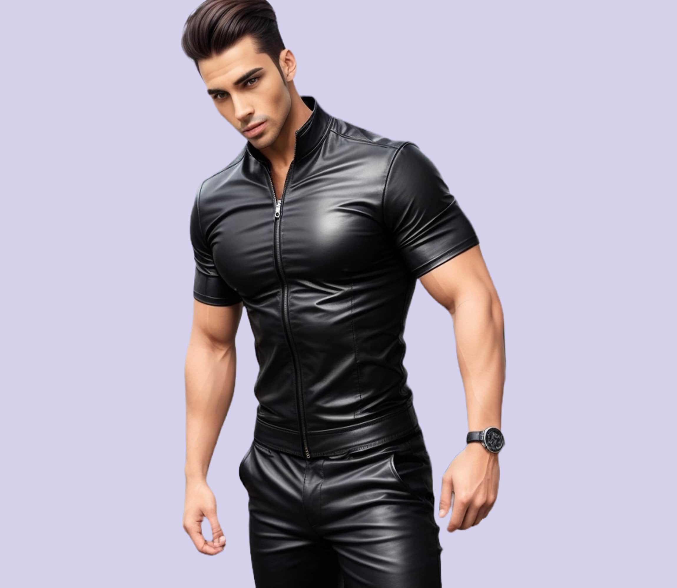 Mens leather tank top shop