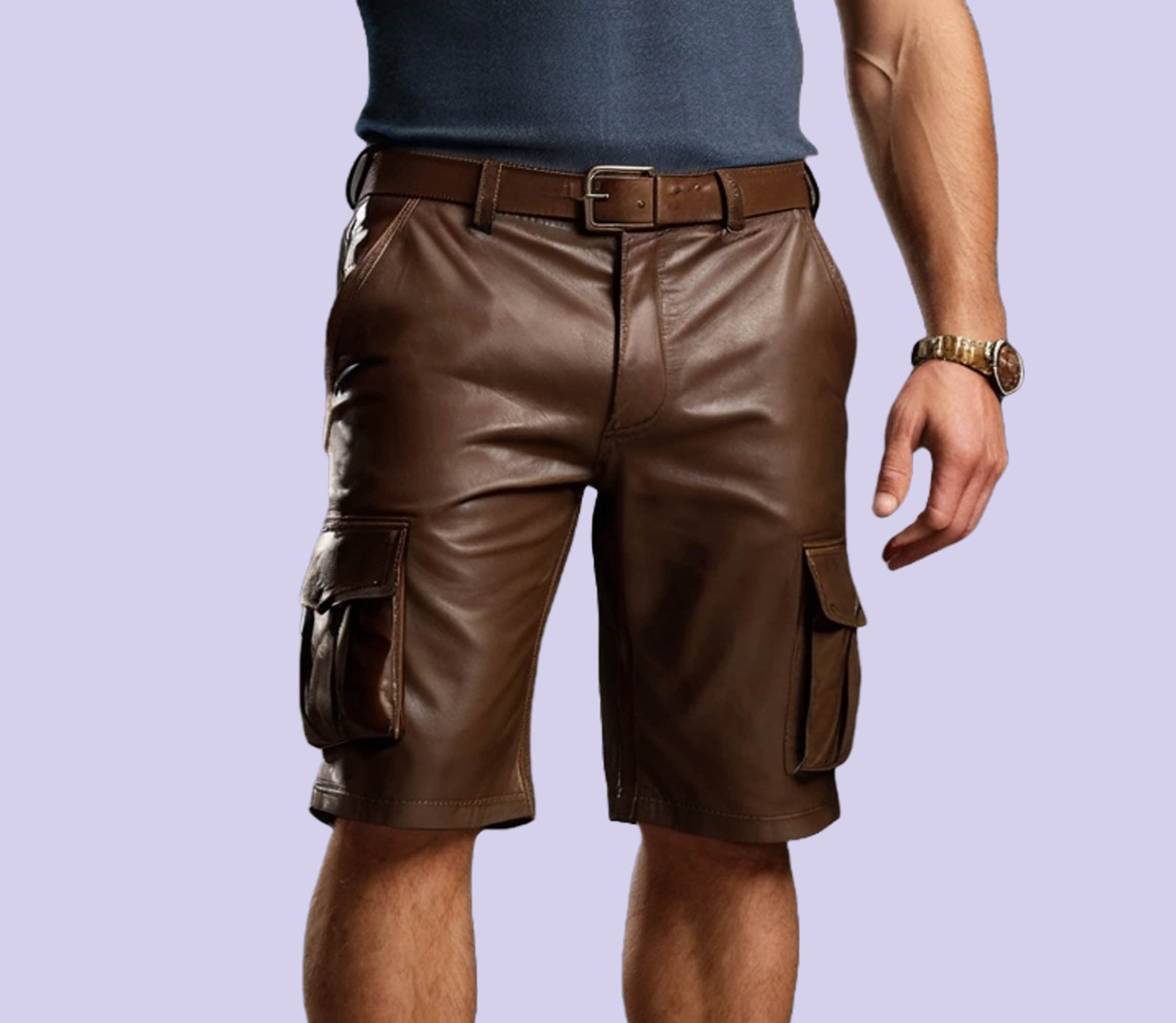 Handmade Men Leather Short - Brown Leather Cargo Short - Soft Leather Biker Short - Classic Leather Short - Soft Brown Short - Gift For Him