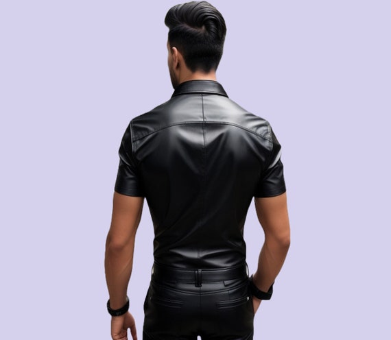 Handmade Soft Sheep Leather Men Shirt,genuine Black Leather Shirt,leather  Slimfit Half Sleeve Shirt,gift for Him - Etsy