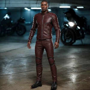 Handmade Leather Biker Outfit Burgundy Real Leather Motorcycle Outfit Set for Men | Armored Biker Jacket and Pants | Custom Fit Streetwear