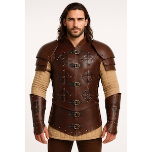 Handcrafted Leather Medieval Armor Set: Cosplay Cuirass, Gambeson & Bracers