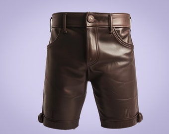 100% Genuine Leather Brown Shorts for Men, Slim Fit Leather Shorts For Everyday Wear, Summer Shorts, Gift for him