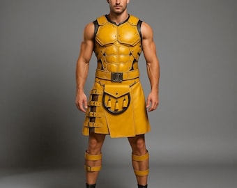 Gladiator Kilt Vest Set – Handmade  Armor | Custom Fit Roman Fantasy Cosplay | Tactical Festival Leather Outfit