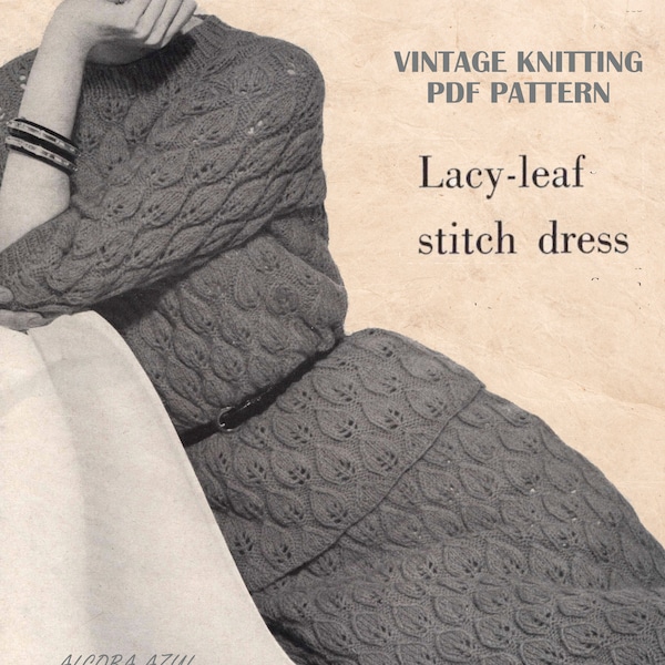 Womens KNITTING PATTERN pdf Ladies 60s Overblouse dress Shetland wool Fall fashion size 12-18 Dress tutorial Worsted 10ply Instant Download