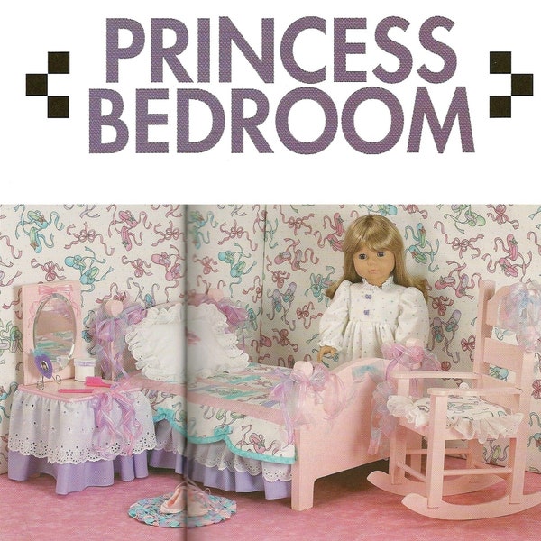 Vintage PDF PATTERN 18-inch Doll Princess Bedroom Fairytale Sewing Doll Dress Nightgown Instruction Quilt DIY Foam mattress Instant Download