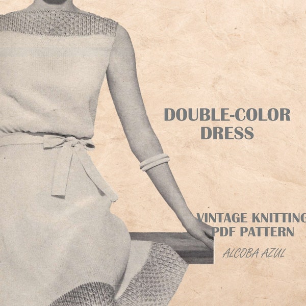 Vintage PDF Ladies White Dress KNITTING PATTERN Womens Blouse Stockinette stitch 1960s size 12 Bateau Neckline Hemline Instant Download