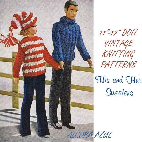 Vintage Knitting PATTERNS 11-12 inch Doll Clothes Tutorial 1960s Instant Download American Fashion Knitted Sweater Hat 4-ply 14 wpi Needle 1