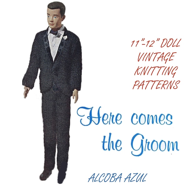 Vintage Knitting PATTERN 11"-12" Doll Clothes Tutorial 1960s Instant Download American Fashion Knitted Groom Suit Black Tuxedo Knit Needle 1