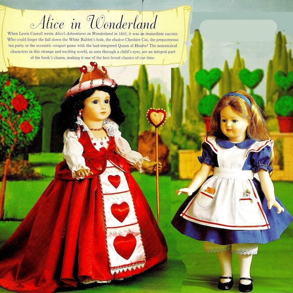 Vintage Alice in Wonderland Doll Clothes DIY Pattern 17-19 inch 20-22 inch Instant Download 2 PDF Tutorial Set Lewis Carroll Fairytale book