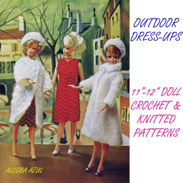 Vintage Crochet Knitting PATTERNS 11-12 inch Doll Clothes 1960s Instant Download American Fashion Knitted hat coat shift 4-ply 14 wpi Hook 1