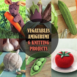 Vintage Amigurumi Vegetables Beginner-friendly KNITTING Pattern  PDF | Stuffed Toys Eggplant Tomato Cucumber Carrot Garlic Instant Download