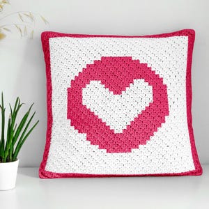 Patrón de crochet en PDF para mini almohada de corazón en círculo C2C de 42 x 42 cuadrados / Cojín blanco rubí Graphgan para reposacabezas, esquina a esquina, descarga instantánea