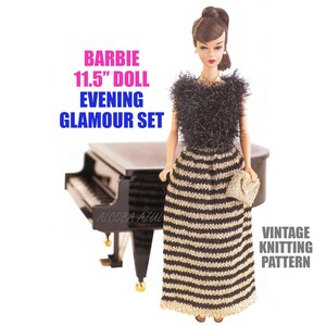 Zestaw wieczorowy Barbie Glamour Vintage Knitting WZÓR 11,5-calowa lalka | Spódnica z muszli, torba, ulotka, broszura Opera Night Natychmiastowe pobranie pliku PDF