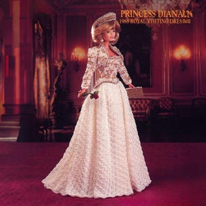 PDF Victoria Rose Royal Besuch Kleid 11.5"Puppe Vintage Häkelanleitung | Barbie Sandy Jacke Schuhe Geldbörse Tiara 7 Haken Sofort Download