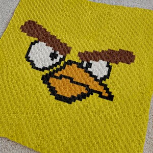 Patrón de crochet para manta de pájaro amarillo C2C / Cuadrícula de 60 x 60 cuadrados de esquina a esquina (PDF) Tutorial de intarsia con decoración de dibujos animados Descarga instantánea