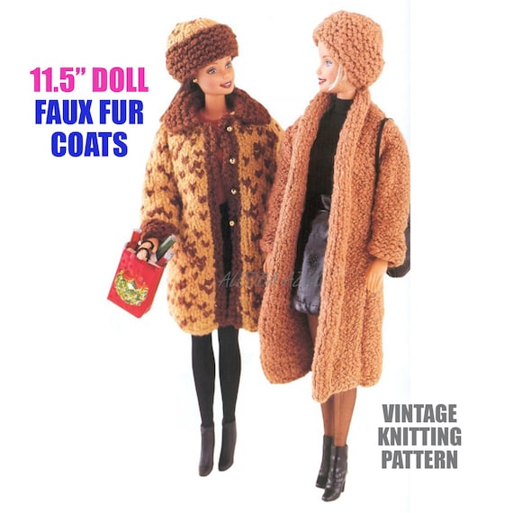 Set of Vintage Knitting PATTERN Inch Doll Fabulous Faux Fur