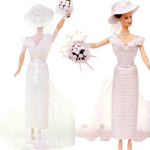 Vintage 11.5-inch Play Doll Wedding Dress CROCHET PATTERN Bridal Bridesmaids Gowns & Flowers | Lace Size 4 steel Hook PDF Instant Download
