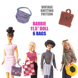 Barbie's 6 Bags For All Occasions Vintage Knitting PATTERN 11.5-calowa lalka | Ulotka z akcesoriami Broszura z patchworkiem Kabel Natychmiastowe pobranie pliku PDF