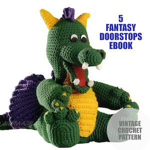Vintage eBook PDF Pluszowe zabawki 20"-24" Szydełkowe stopery do drzwi | Czarodziej Smok Jednorożec Sowa Elf | Amigurumi Broszura Miękka lalka Ulotka Przytulny plusz