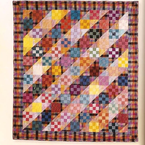 Vintage PATTERN Summer Nine Patch Blocks Quilt 3 Size Tutorial 78x90 84x102 Twin Double Queen Classic Straight Furrows Book Instant Download