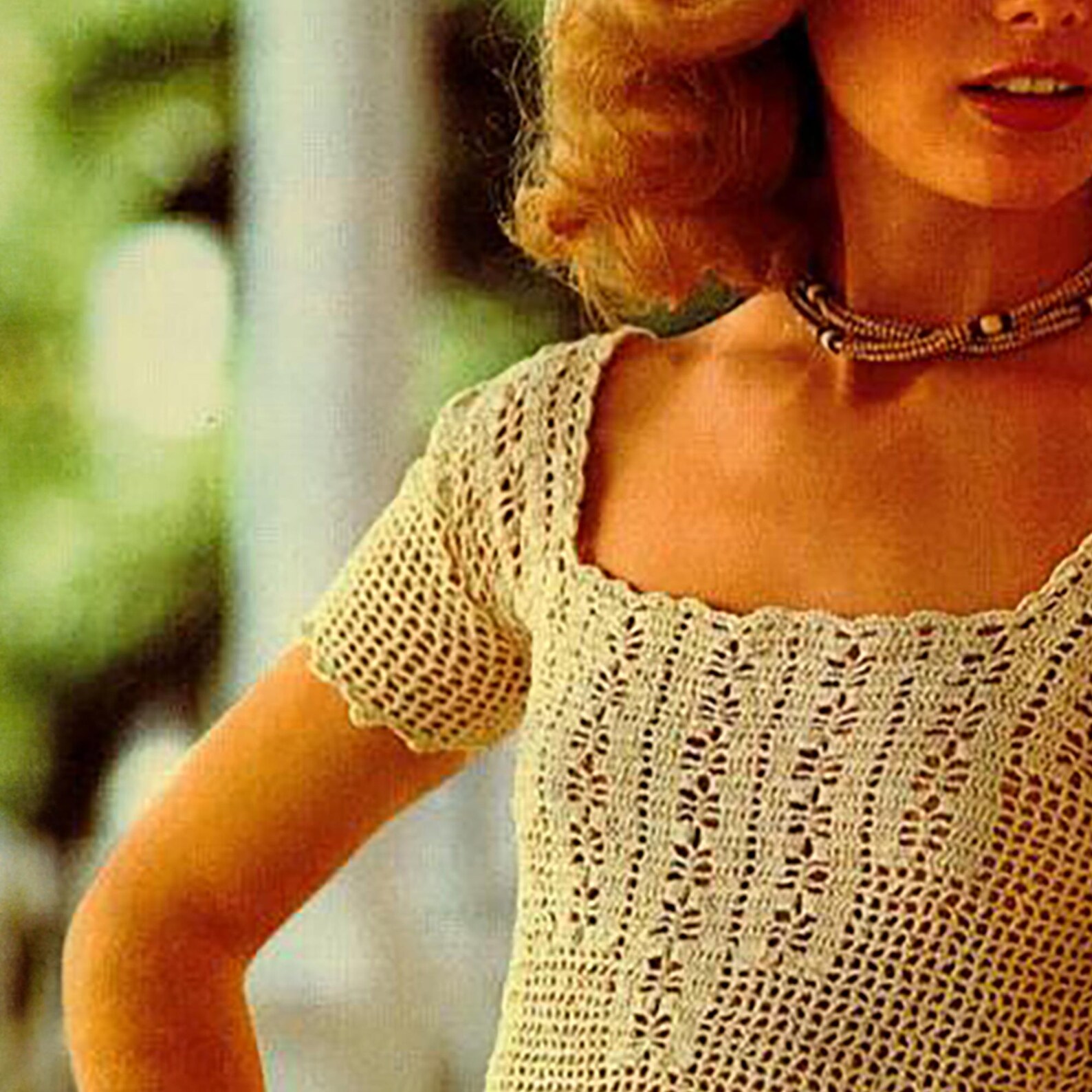 11+ Crochet Short Sleeve Top Vintage Short Sleeve Top Crochet PATTERN | 1970s Deep Square Neckline