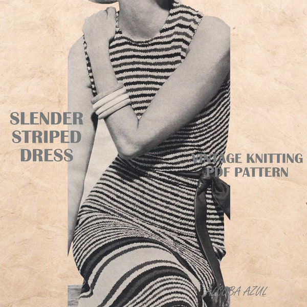 Stockinette stitch KNITTING PATTERN pdf Womens Slender Striped Dress 60s Ladies Sunny Days Suit size 12 Fingering 4 ply Instant Download