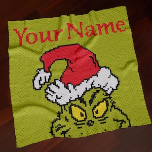 Personalised C2C Crochet Pattern PDF - Made To Order - Custom Your Name Blanket - X-Mas Lapghan - Santa Hat Green Afghan - Digital Download