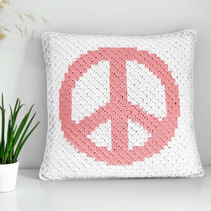 Patrón de crochet diagonal mini C2C de almohada con símbolo de la PAZ de 42 x 42 cuadrados, ideal para principiantes (PDF) / Gráfico de esquina a esquina (descarga instantánea)