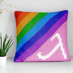 Patrón de crochet diagonal mini C2C Lambda LGBT Pride de 42 x 42 cuadrados (PDF) / Cojín Graphgan de esquina a esquina, descarga instantánea