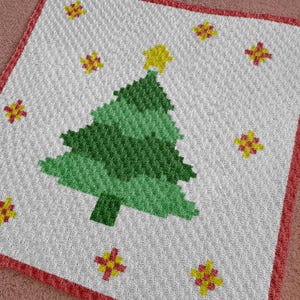 Patrón de crochet con gráfico de intarsia para manta de árbol de Navidad C2C / Cuadrados de 60 x 60 (PDF), decoración navideña, manta roja, blanca y amarilla, descarga instantánea
