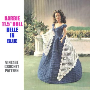WZÓR szydełkowy na suknię dla lalki Barbie w stylu vintage 11,5 cala | Biały szal w stylu południowej wiktoriańskiej garderoby Natychmiastowe pobranie pliku PDF