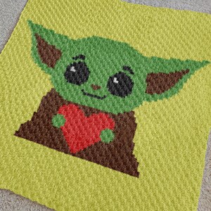 C2C Star Wars Grogu Decke Häkelanleitung | 90x90 Quadrate Corner-to-Corner PDF Mandalorian Green Baby Yoda Afghan 3 Garn Sofort Download