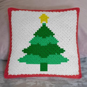Weihnachtsbaum Kissen Mini C2C 44x44 Quadrate Häkelanleitung PDF | 14"Fingering Kissen 26"Kammgarn Bolster festliche Dekor Instant Download