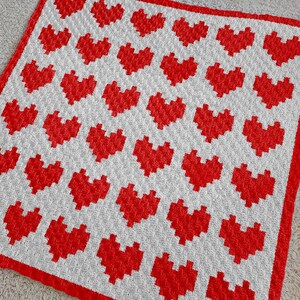 Patrón de crochet para manta de corazones C2C (PDF) - Cochecito de 79 cm / San Valentín - Cuadrados de 152 x 152 cm - Manta de 89 cm - Descarga instantánea de esquina a esquina