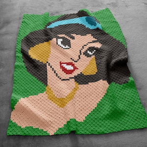 Princess Jasmine Throw Blanket C2C Crochet Pattern PDF | Aladdin Stroller Corner-to-Corner 70x90 Squares Bed Cover Chart Instant Download