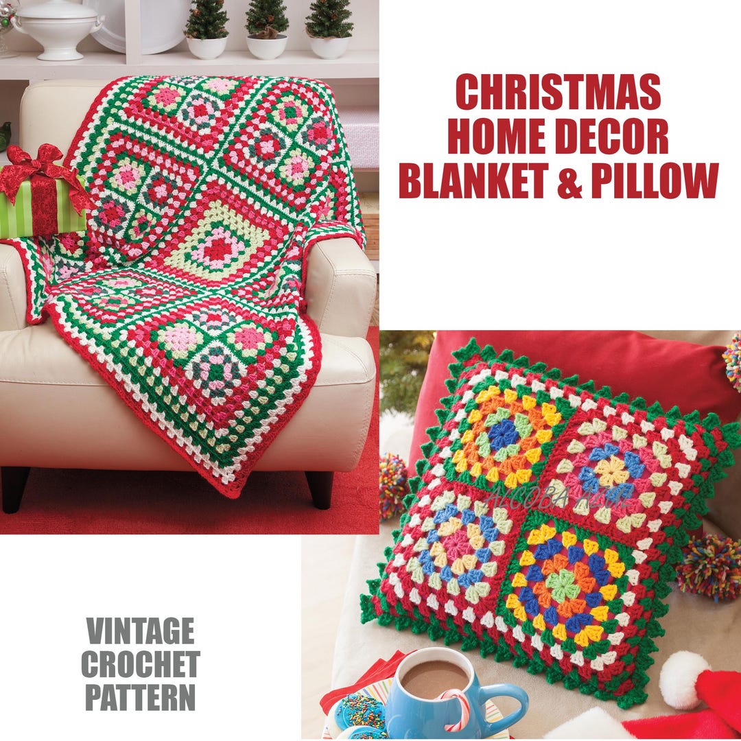 Vintage Christmas Crochet Pattern Granny Square Blanket