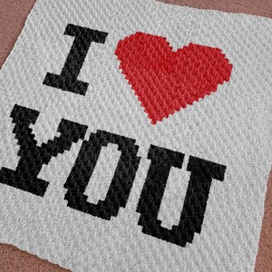 C2C I LOVE YOU Weißer Intarsien Häkelmuster | 60x60 Quadrate PDF Rotes Herz Graphgan Decke Valentinstag Instant Download